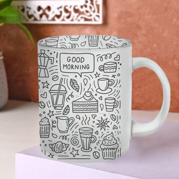 Chillaao Good Morning Coffee Doodle Glass Mug