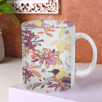 Chillaao Floral-Pattern-with-Bird Picnic  Glass Mug