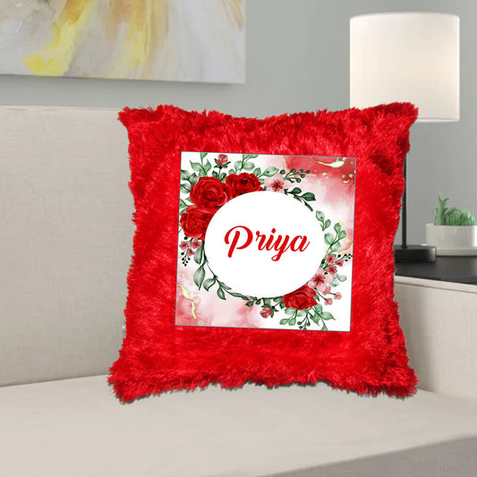 Chillaao Personalised  Red Fur Cushion