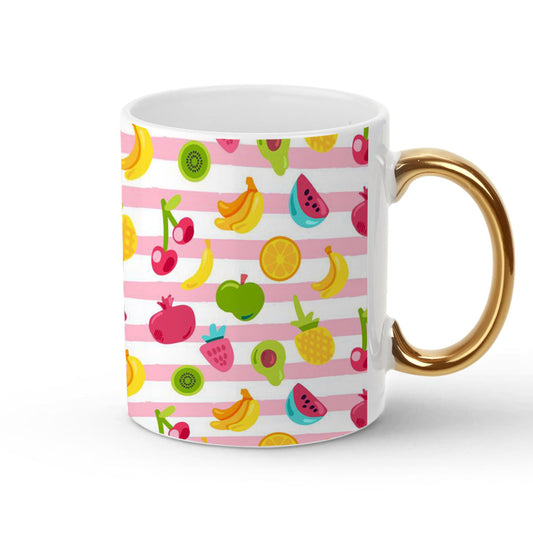 Chillaao colorful fruits pattern golden handle mug