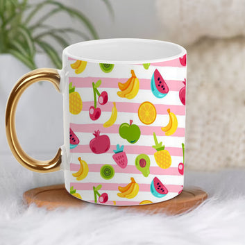 Chillaao colorful fruits pattern golden handle mug
