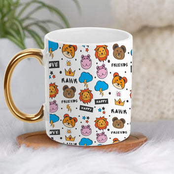 Chillaao happy friends animal pattern golden handle mug