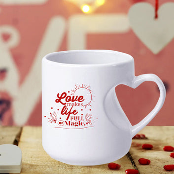 Chillaao Love Makes Life Heart Cut White Mug