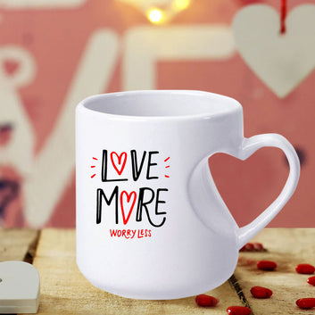 Chillaao Love More Worry Less Heart Cut White Mug