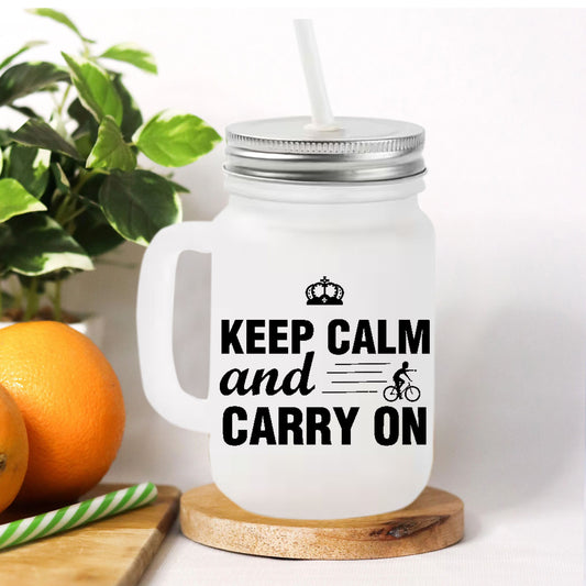 Chillaao Keep Calm And Carry On Frosted Mason Jar