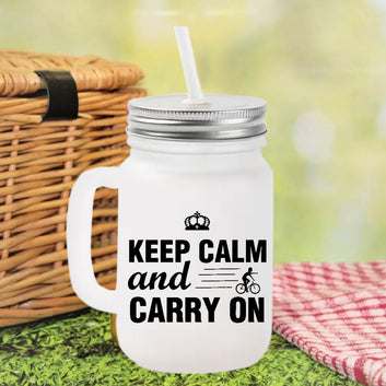 Chillaao Keep Calm And Carry On Frosted Mason Jar