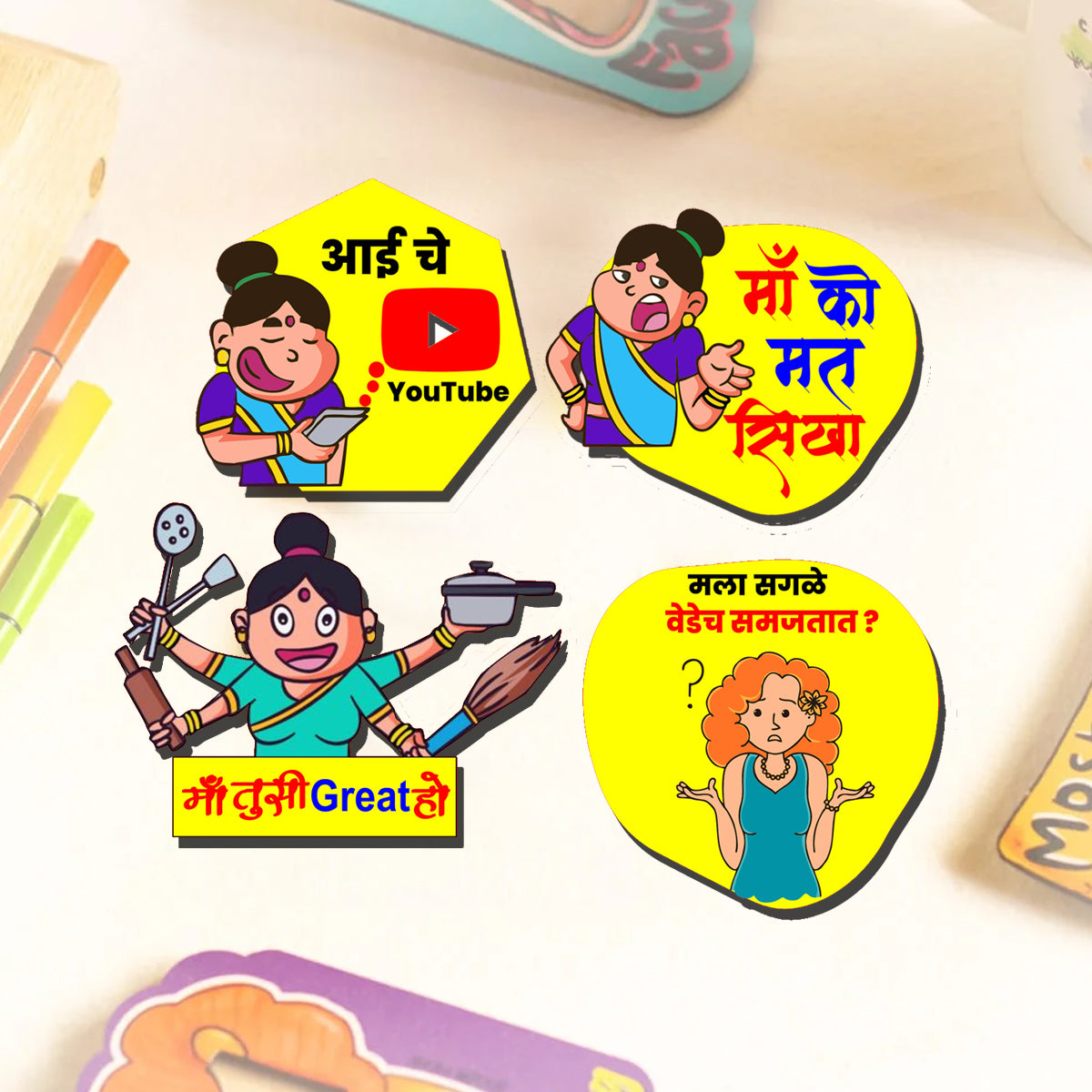 Chillaao MDF Fridge Magnet (Set Of 4 )