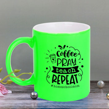 Chillaao Coffee pray teach repeat neon Green  mug