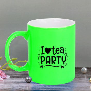 Chillaao I Love tea party neon Green  mug