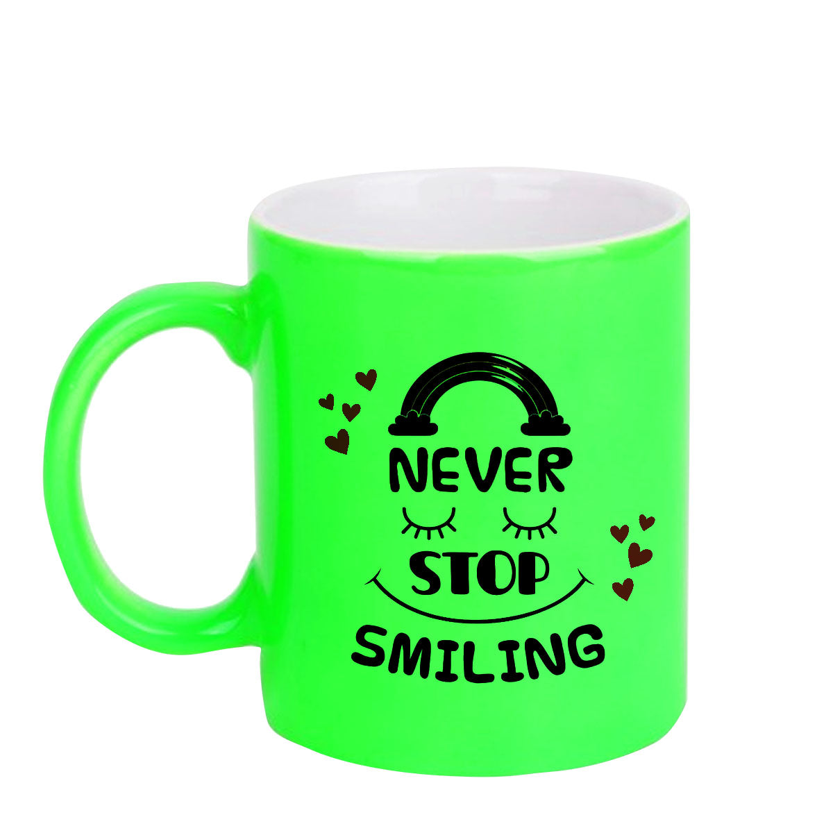 Chillaao Never stop smiling  neon Green  mug