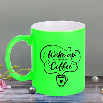 Chillaao Wake up and smell the coffee neon Green  mug