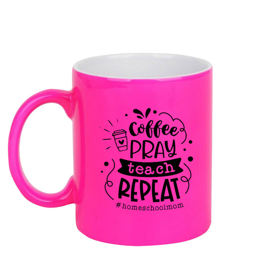 Chillaao Coffee pray teach repeat neon Pink  mug