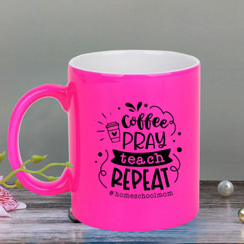 Chillaao Coffee pray teach repeat neon Pink  mug