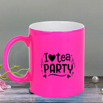 Chillaao I Love tea party neon Pink  mug