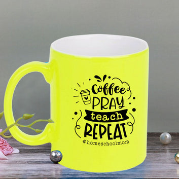 Chillaao Coffee pray teach repeat neon Yellow  mug