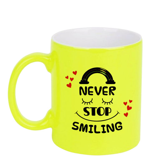 Chillaao Never stop smiling  neon Yellow  mug