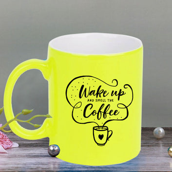 Chillaao Wake up and smell the coffee neon Yellow  mug