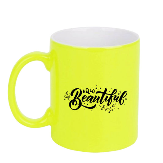 Chillaao Hello beautiful neon Yellow  mug