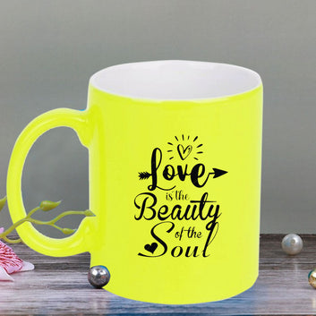 Chillaao Love is the beauty of the soul  neon Yellow  mug