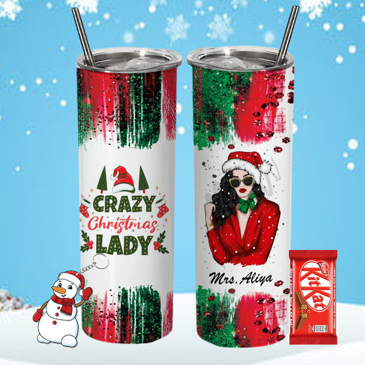 Chillaao Crazy Christmas Lady  Personalized Skinny Tumbler