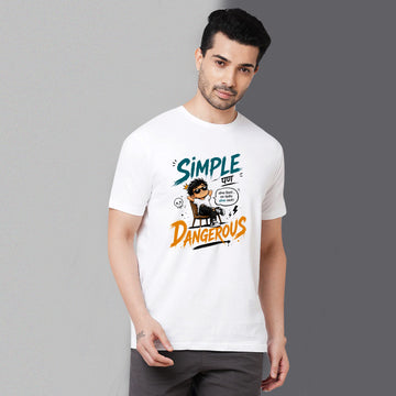 Chillaao Simple pn danger White Round Neck T-shirt