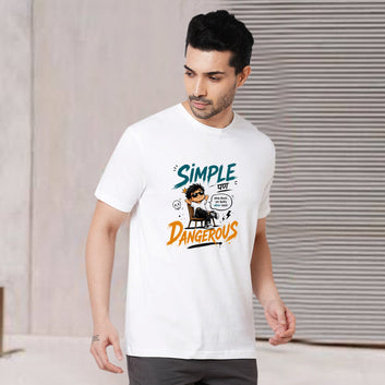 Chillaao Simple pn danger White Round Neck T-shirt