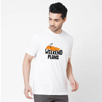 Chillaao Weekend Plans White Round Neck T-shirt