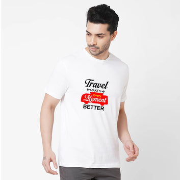 Chillaao “Travel makes every moment better White Round Neck T-shirt