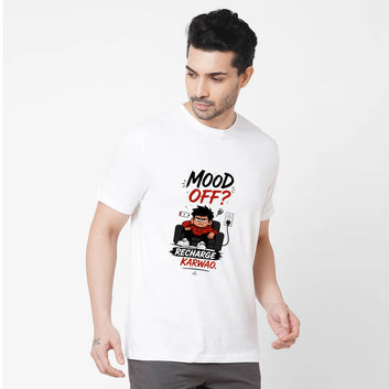 Chillaao Mood Of Hai Recharge Karwao  White Round Neck T-shirt