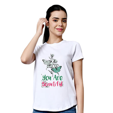 Chillaao You Are Beautiful White Round Neck  T- Shirt