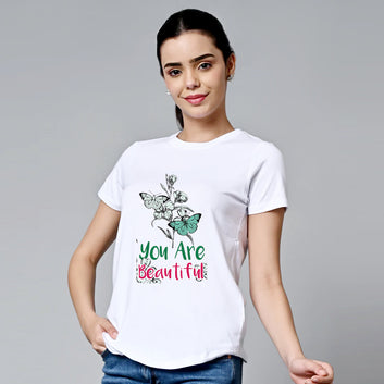Chillaao You Are Beautiful White Round Neck  T- Shirt
