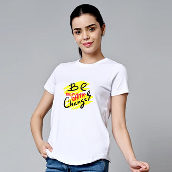 Chillaao Be the Game Changer White Round Nek Tshirt