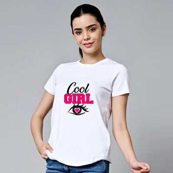 Chillaao Cool Girl White Round Neck Tshirt