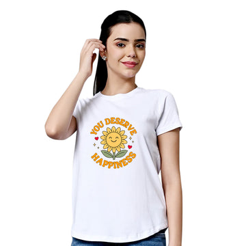 Chillaao you deserve all the happiness White Round Neck T-shirt