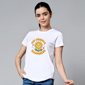 Chillaao you deserve all the happiness White Round Neck T-shirt