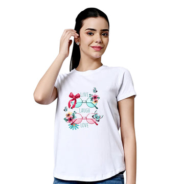 Chillaao live laugh love White Round Neck T-shirt