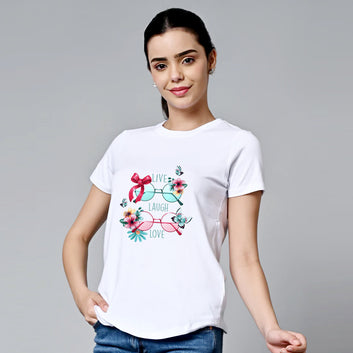 Chillaao live laugh love White Round Neck T-shirt