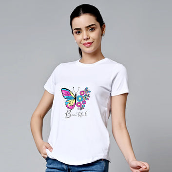 Chillaao Beautiful White Round Neck Tshirt