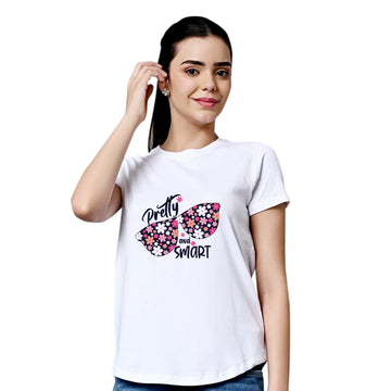 Chillaao Pretty and Smart White Round Neck T-shirt
