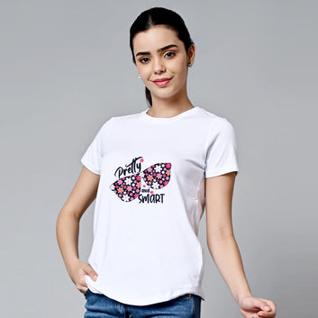 Chillaao Pretty and Smart White Round Neck T-shirt