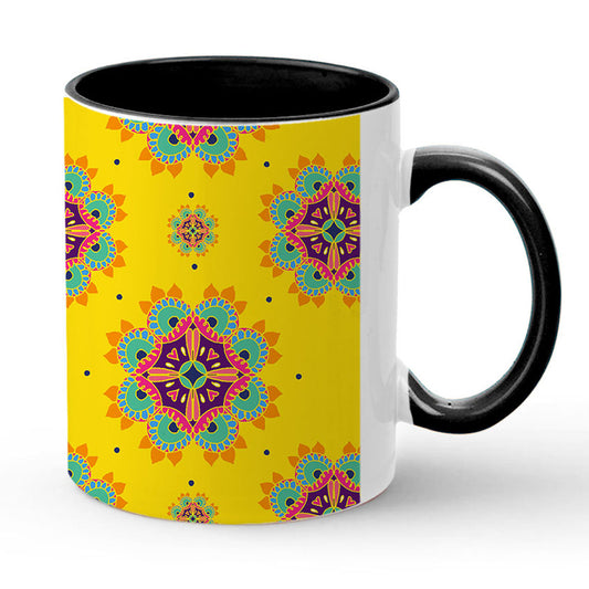 Taditional Pattern Inner Color Black Coffee Mug 330ml (11oz)