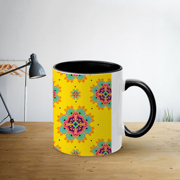 Taditional Pattern Inner Color Black Coffee Mug 330ml (11oz)